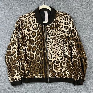 Laila & Savannah Bomber Jacket Women M Leopard Print 100% Silk Lightweight